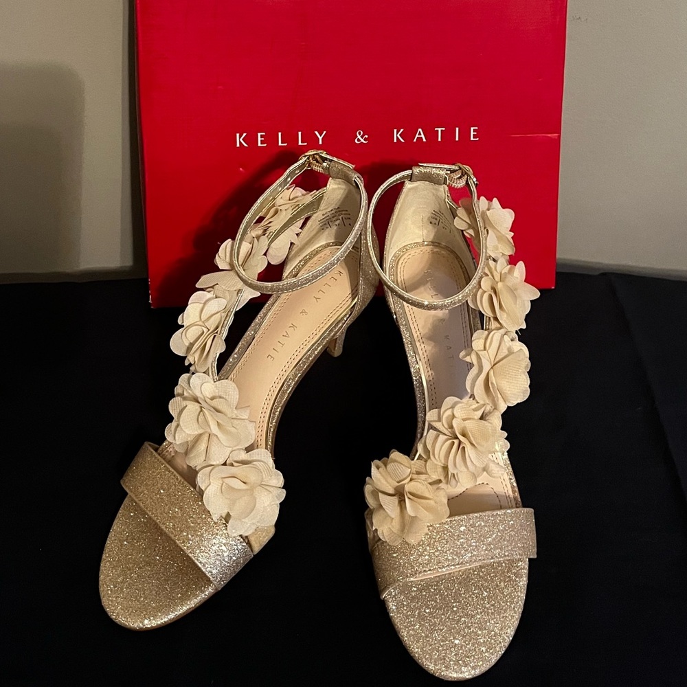 Kelly & Katie Champagne Floral Glitter Heels